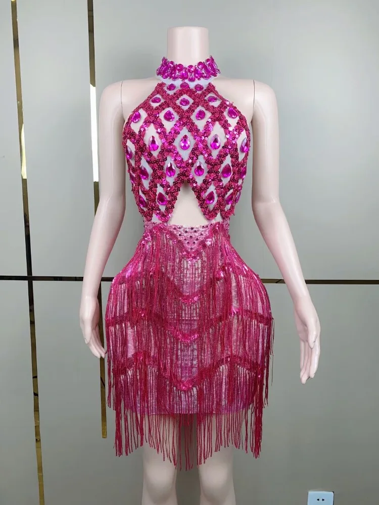 Glamouröses Kleid mit Strasssteinen und Fransen – Sexy rückenfreies Nachtclubkleid für Geburtstagsfeiern und Bühnenauftritte. Vestido De Festa2025