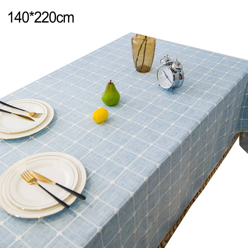 Grid Design For Tablecloth Linen Blend Fabric with Soft Touch Tassel Fringe for Everyday For Table Styling 140x220CM