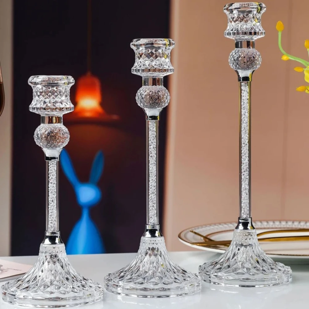

3Pcs Transparent Glass Diamond Candle Holder Romantic Fashion Wedding Decoration Table Centerpiece Party Christmas Decoration