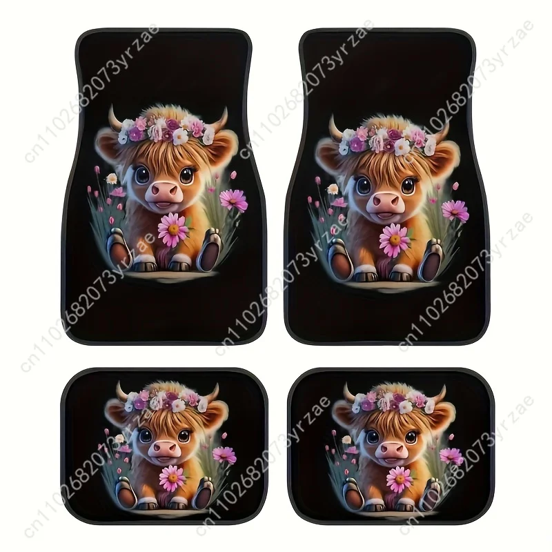 

Cute Cow Pattern 4pcs Universal Car Floor Mats All-Season Fashionable Auto Interio Absorbent Non-Slip Washable Car Floor Mats