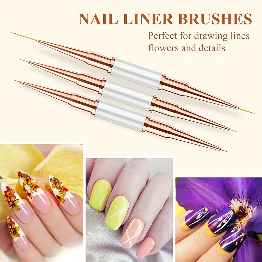 Nail art penseel 7PCS penpuntborstel met nagelwrijfstrip, DIY acrylgel UV-lak metalen steel nail art penset, nail art tools