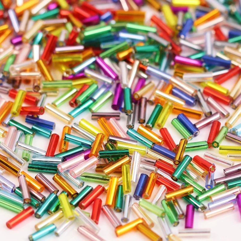 600Pcs 2x6mm Colorful Silver Core Czech Glass Seed Bugle Beads Tube Spacer Beads For Jewelry Making Garment Sewing Accessory