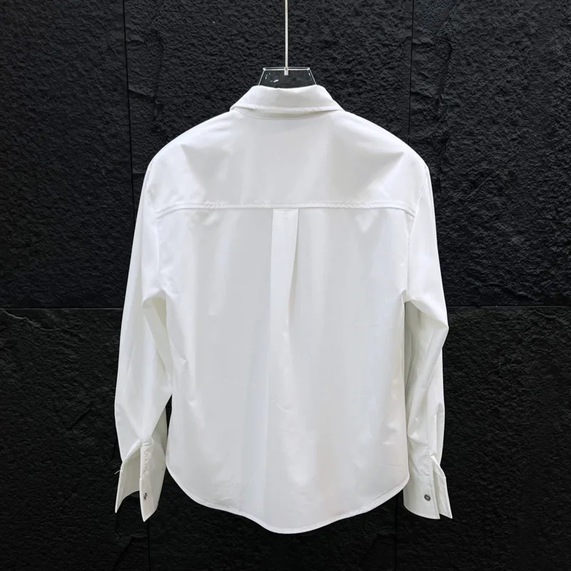WVGA Spring New Man Tide Metal Rivet Pleated Design Long Sleeve Shirt Stylish Korean Style Trendy Loose-fit Solid Top Ins W22606