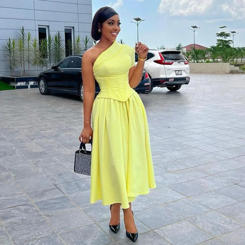 Doyerl One Shoulder A-line Maxi Dress Women Elegant Prom Club Party Short Sleeve Corset Long Dresses Vestidos De Verano 2025