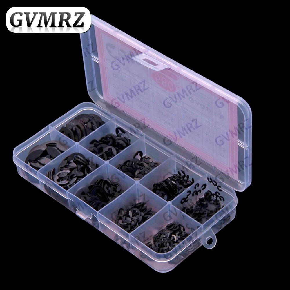 10Values ​​580PCS 304 Open-Type E-ring, E-buckle, M1.5-M10 Washer, Snap Ring, Black  Stainless Steel M1.5 M8 M5 M6 M10