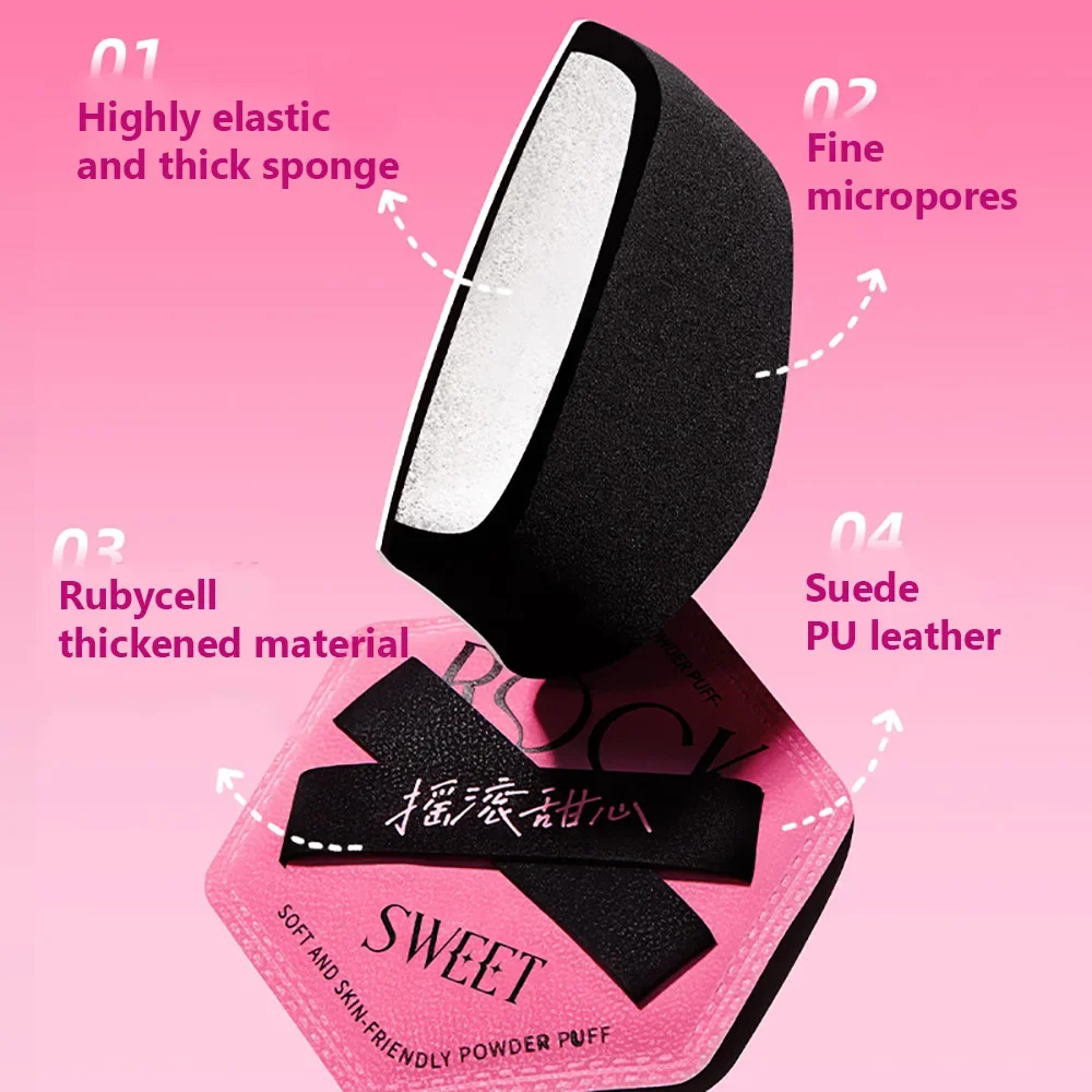 ROCK SWEET Conjunto de sopros de pó de 3 peças – Aplicadores de base úmida e seca de uso duplo rosa macio, esponja de maquiagem e design moderno