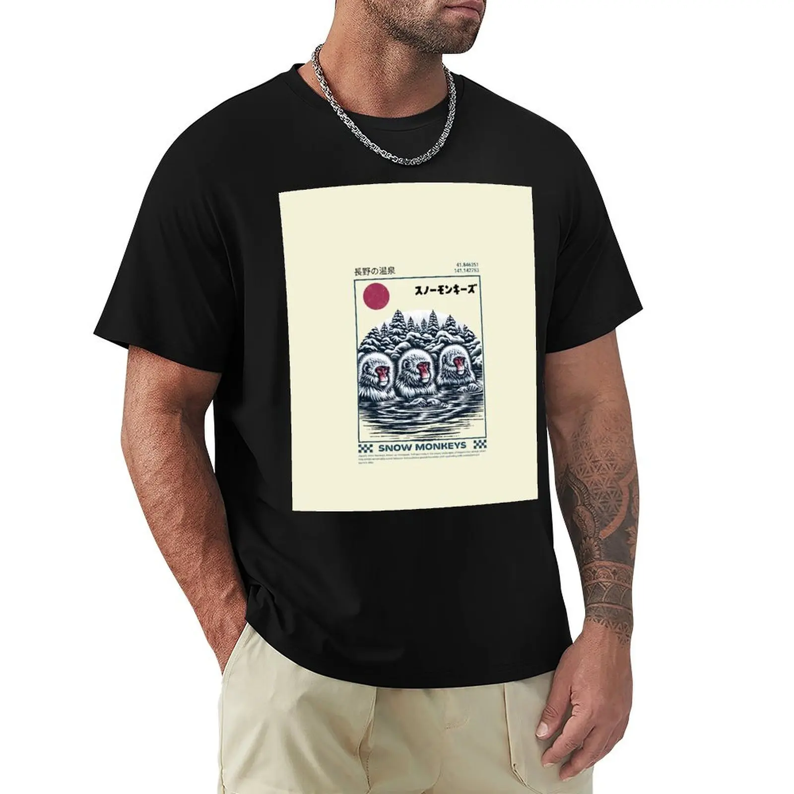 Snow Monkeys, Japanese Macaques Bathing in Hot Springs T-Shirt Holiday Party T-Shirt for Men