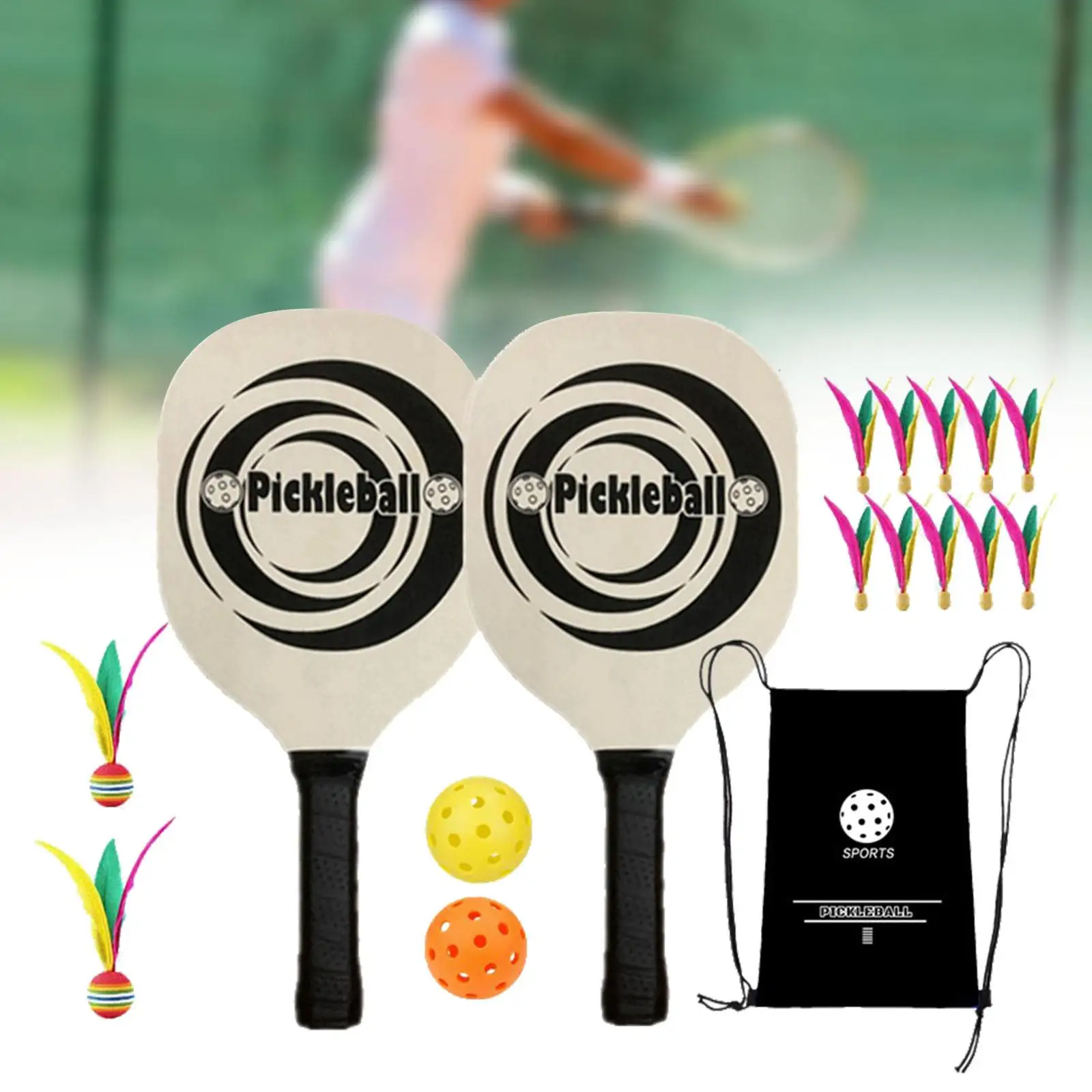 Wiosła Pickleball z 2 rakietami i 2 piłkami Ergonomiczny uchwyt Rakiety Pickleball