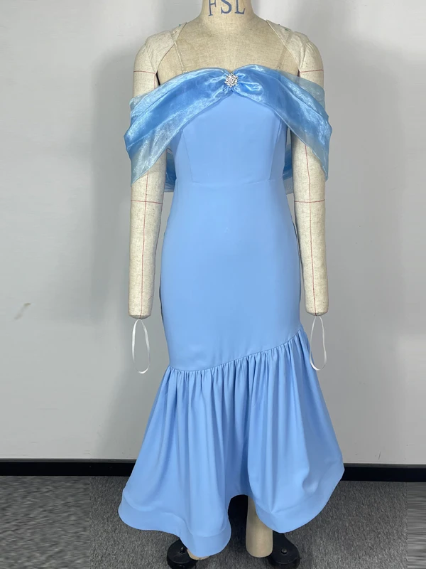 Ele One-shoulder Long Dr Dames Hoge Taille Fi-Tail Jurk met Pailletten Sexy Body-Con Netting Rok Rits Sle Fai...