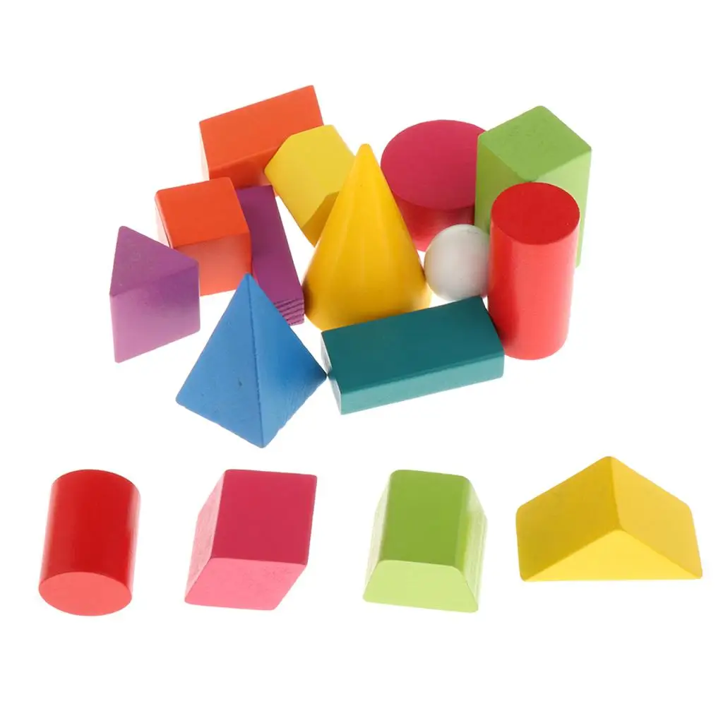 16pcs/set 3D Shapes Geometric Solids Wooden Kids Educational Toys