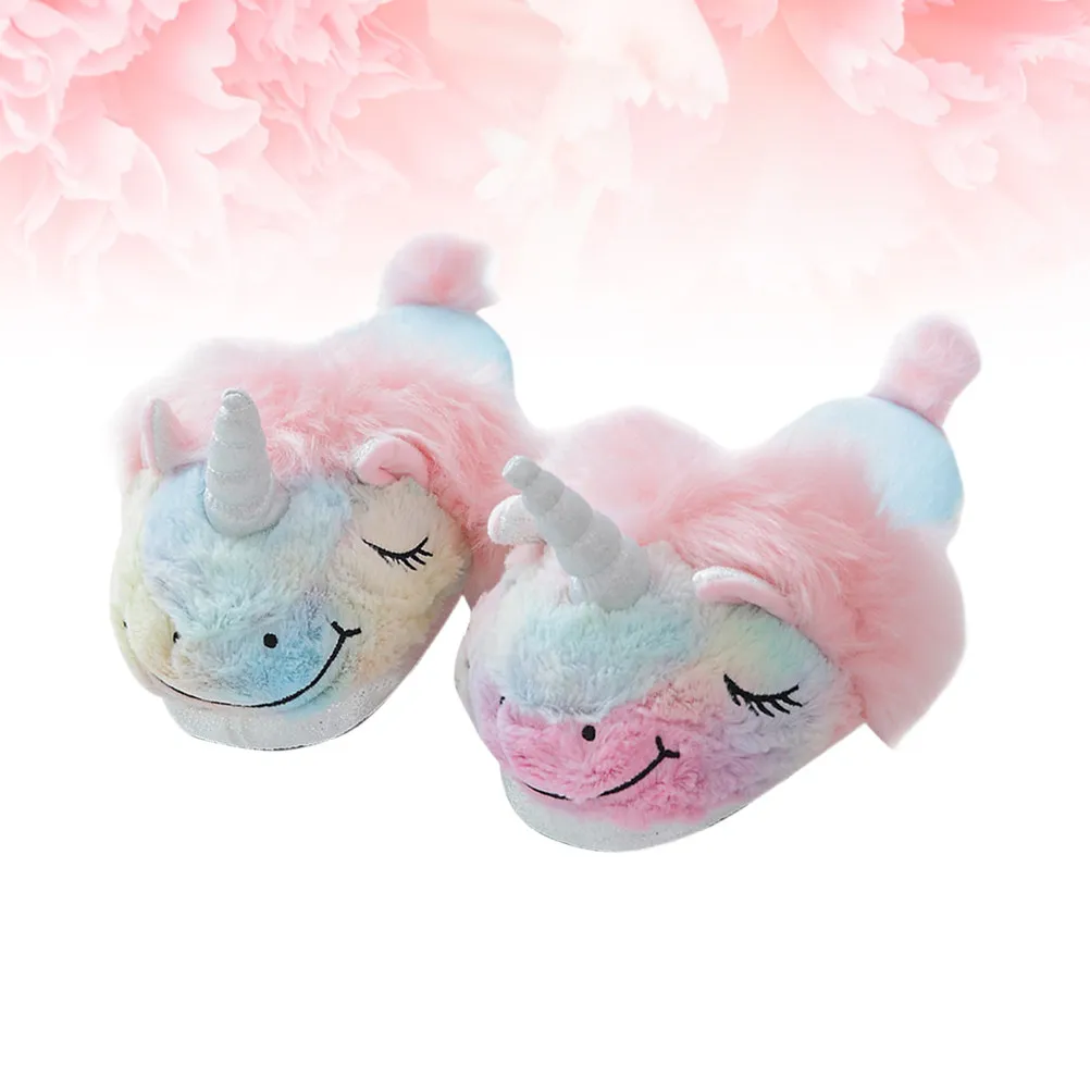 1Pair Unicorn Themed Cotton Slippers Ice Cream Color Women Indoor Winter Slippers Anti Slip Soles Breathable Warm Cloud