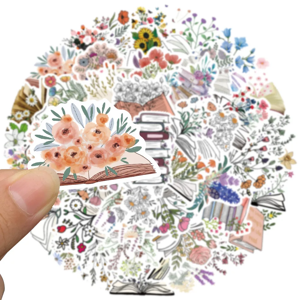 10/50pcs Cute Book Flower Graffiti Stickers Aesthetic Decals DIY Scrapbooking Phone Luggage Fridge Car Decoration Sticker Toy