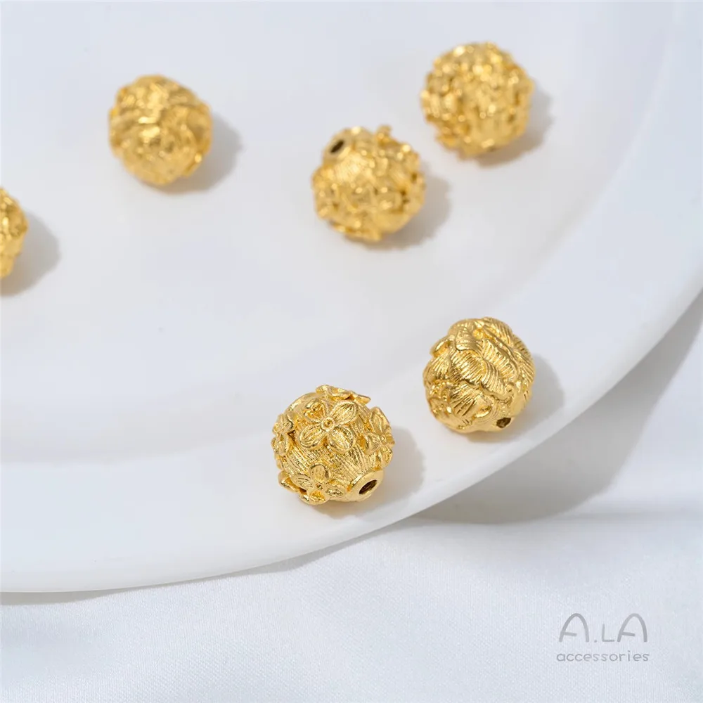 Z456 Vietnamese Sand Gold Accessories, Lotus Spacer Beads Round Beads Loose Beads Handmade Diy Beaded Crystal Bracelet Materials