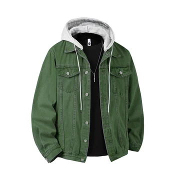 Autumn Winter Hooded Denim Jackets Men Casual Streetwear Outerwear Solid Color Loose Couple Denim Coats Hat Detachable Jacket 6