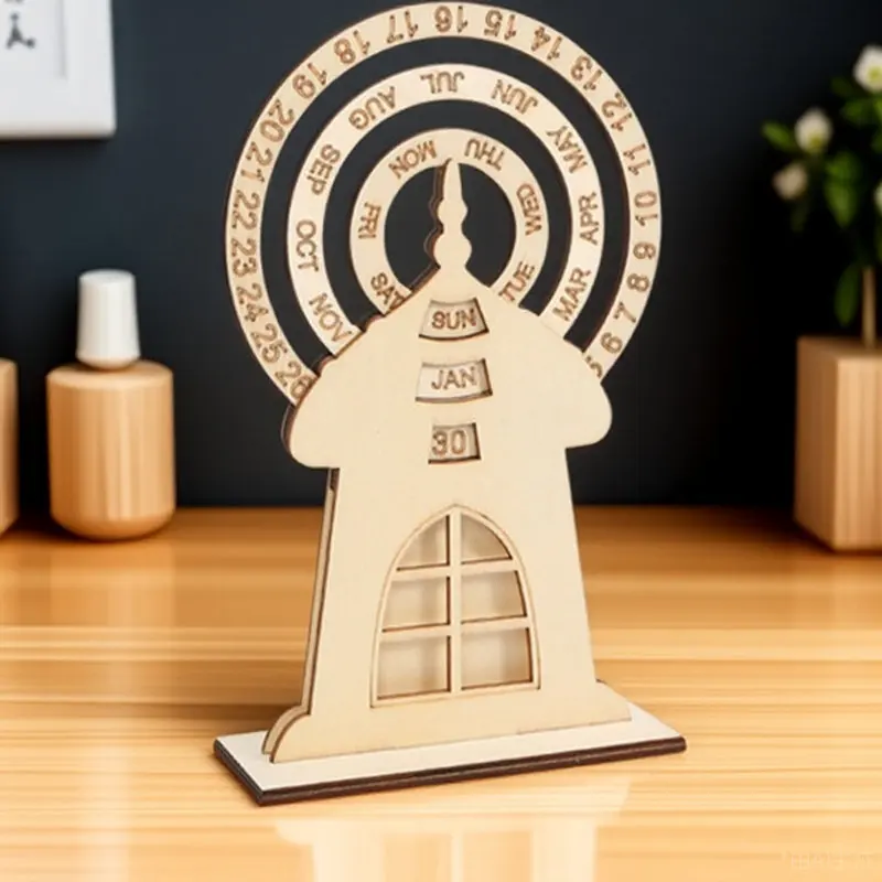

Ferris Wheel Wooden Perpetual Calendar Desktop Tabletop Calendar Stylish Office Home Daily Date Week Month Display
