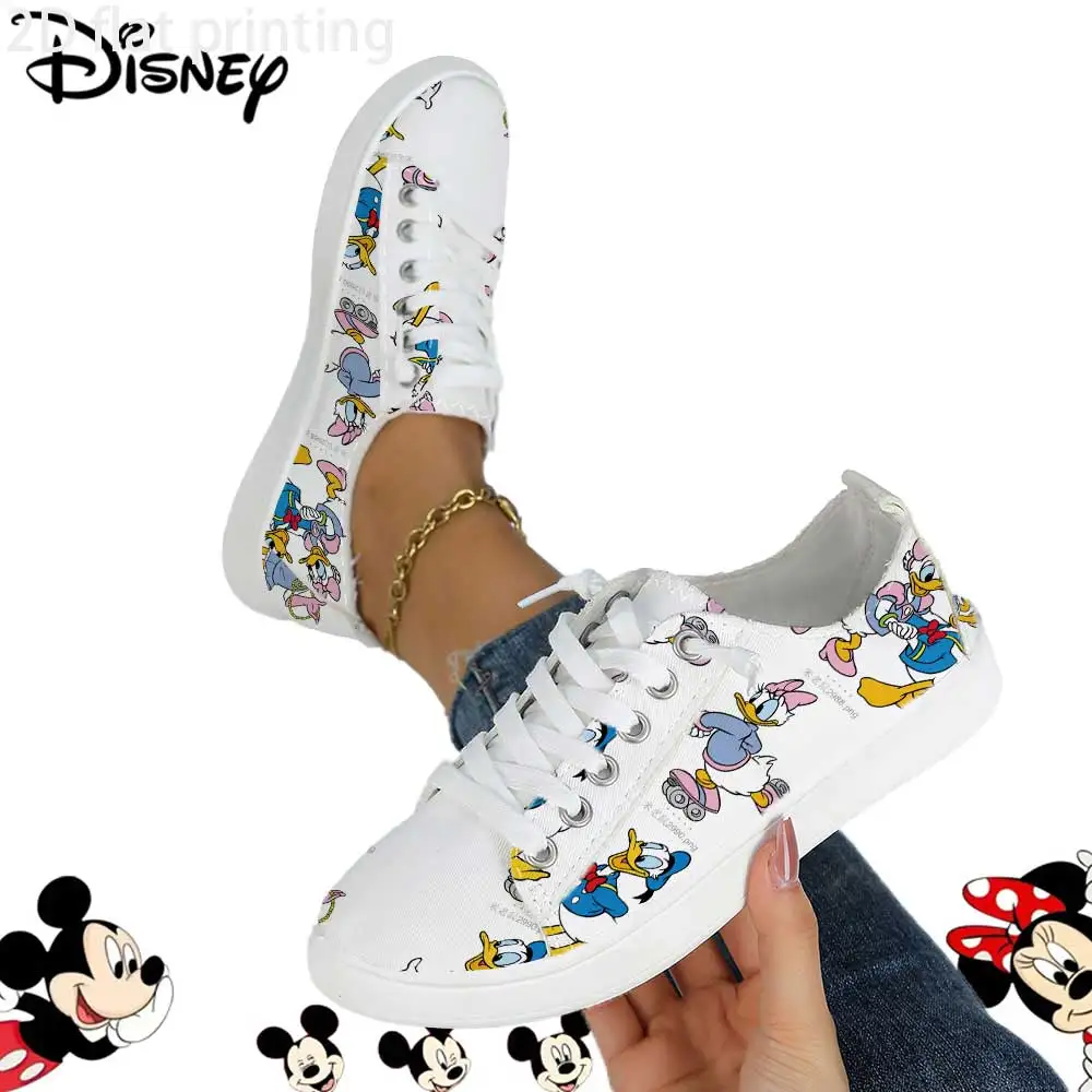

Disney Donald & Daisy Duck All-Over Print Canvas Sneakers – Casual Low-Top Lace-Up Shoes for Women