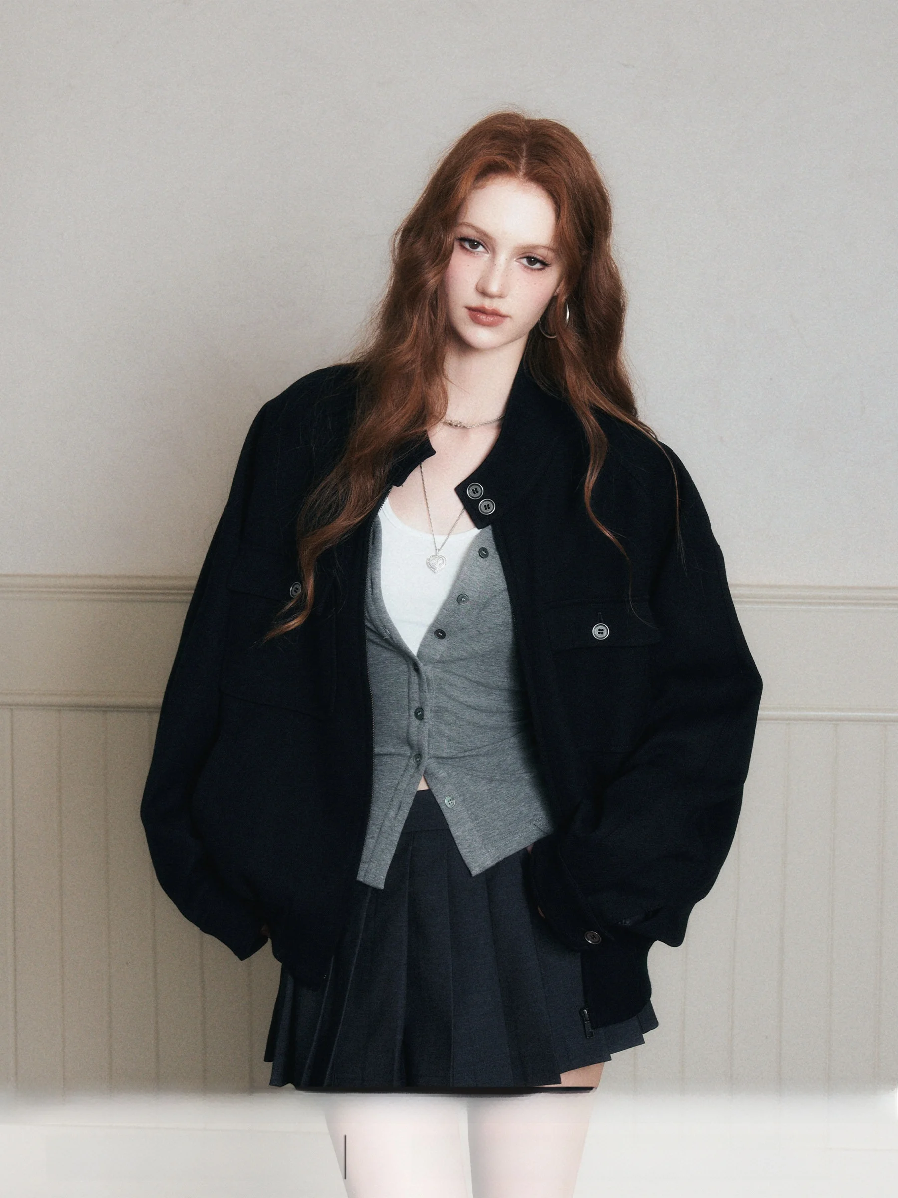 

LULUSWINGS Retro Workwear Sle ort Casual oulder Sve Design Loose Fit k Blue Jaet Women's Faion Outerwear