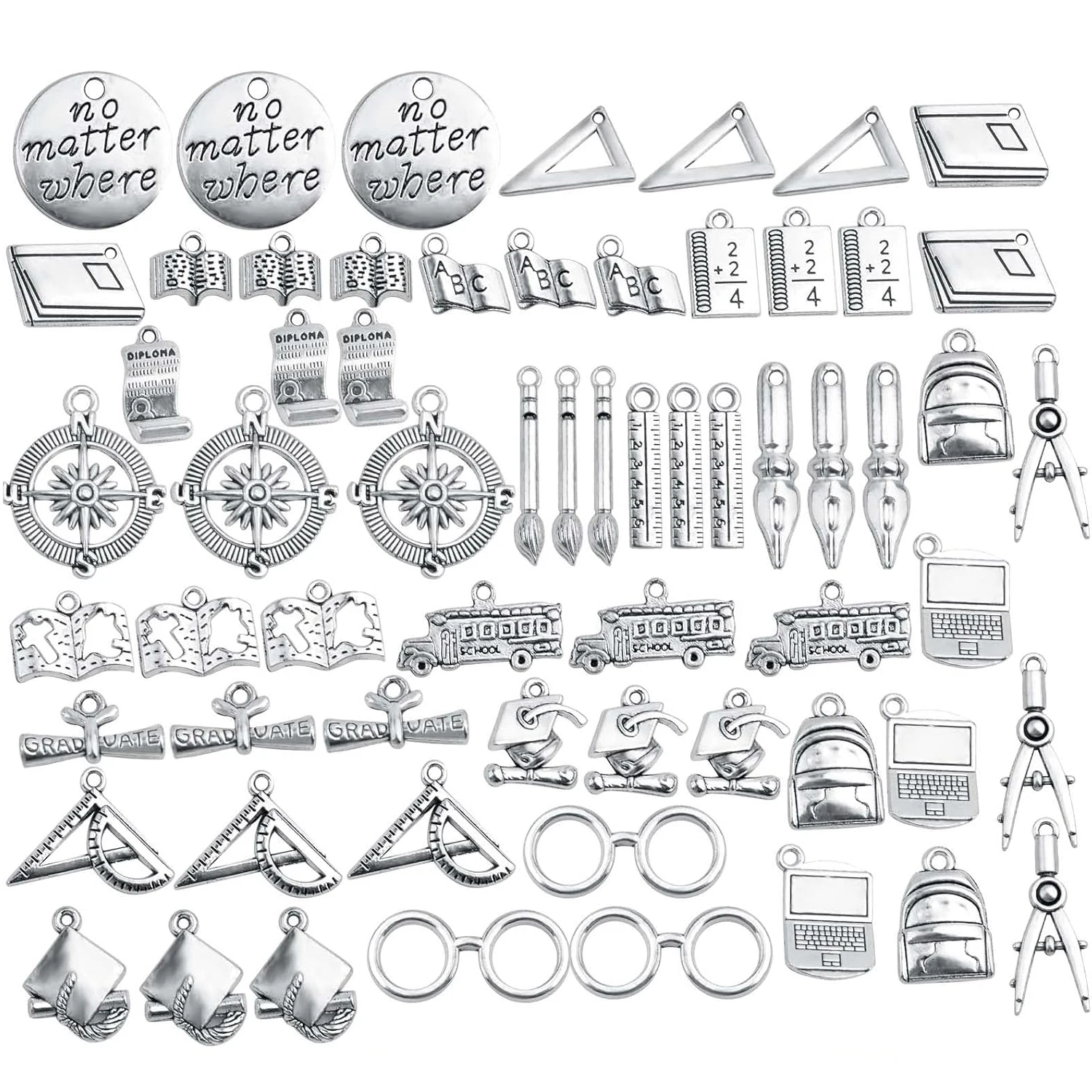 

63pcs Antique Silver School Teacher Graduation Charms for DIY Jewelry Making
