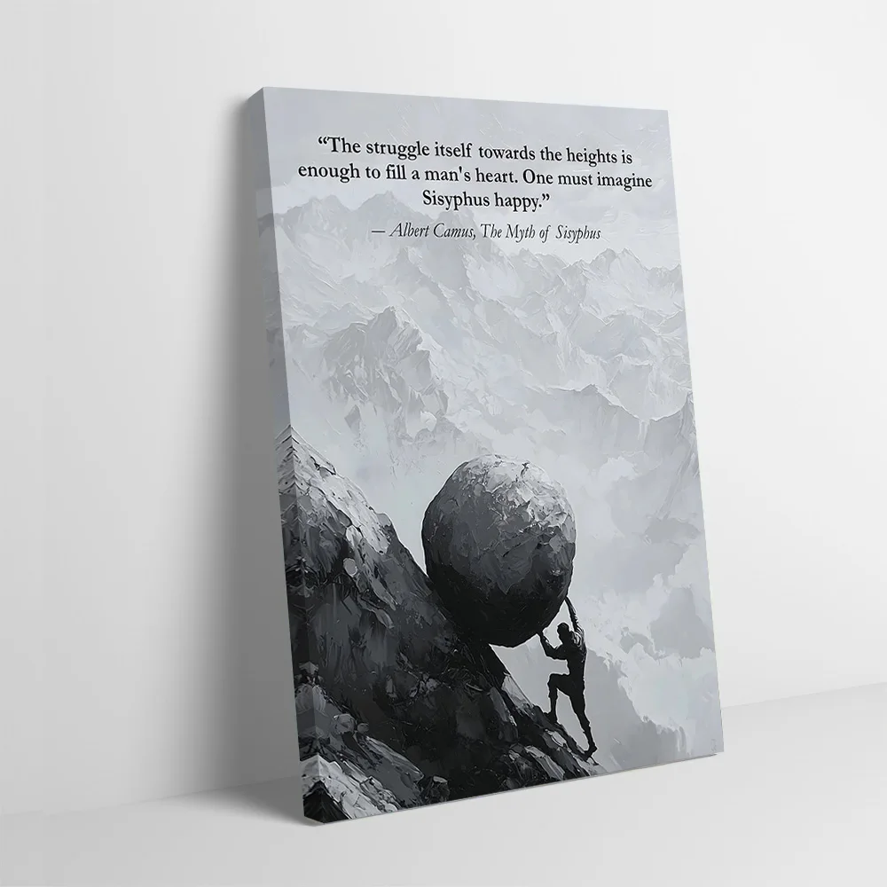 Sisyphus Pushing Boulder Up Mountain Poster Customizable Printed Canvas Painting Wall Art Gift for Home Decoration Ornaments