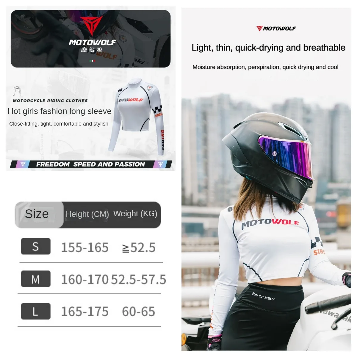 

Motovolf Women's Motorcycle Motorcycle Motorcycle Tight Fitting Long Sleeved Short T-shirt Summer Fashion Street Navel Exposed