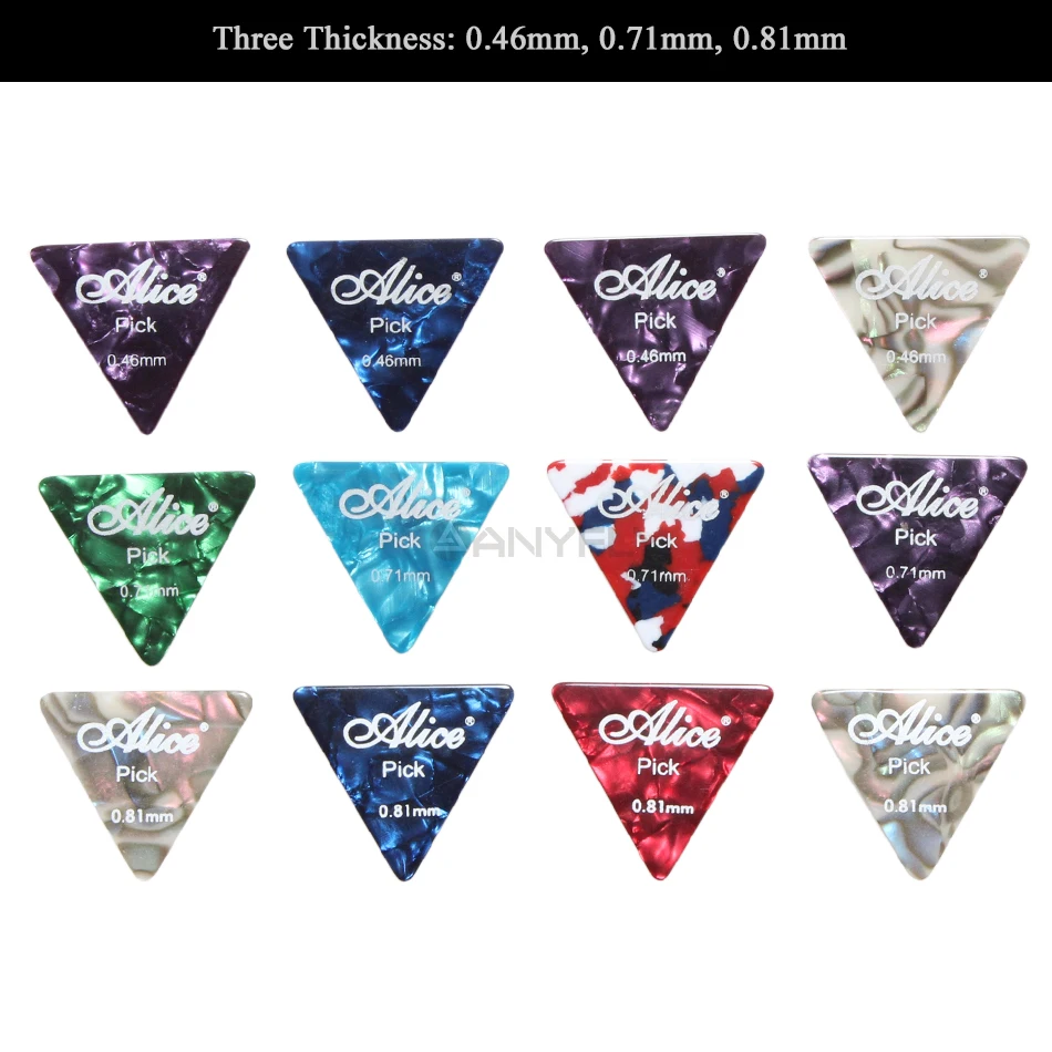 Alice AP-12L 12Pcs/Case Triangle Shape Guitar Picks  Plectrums for Acoustic Electric Guitar Strumming Thickness 0.46/0.71/0.81mm