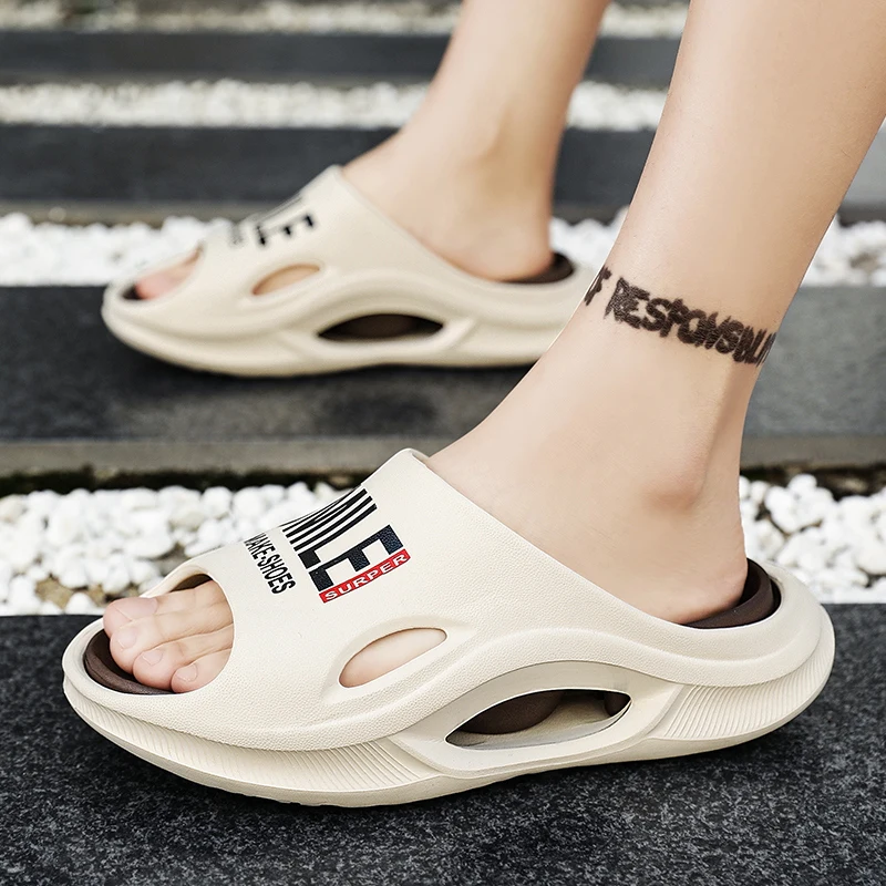 

Дышащие шлепанцы на толстой подошве, мужские летние Нескользящие шлепанцы для отдыха, занятий спортом, для дома и улицы, пляжные шлепанцы