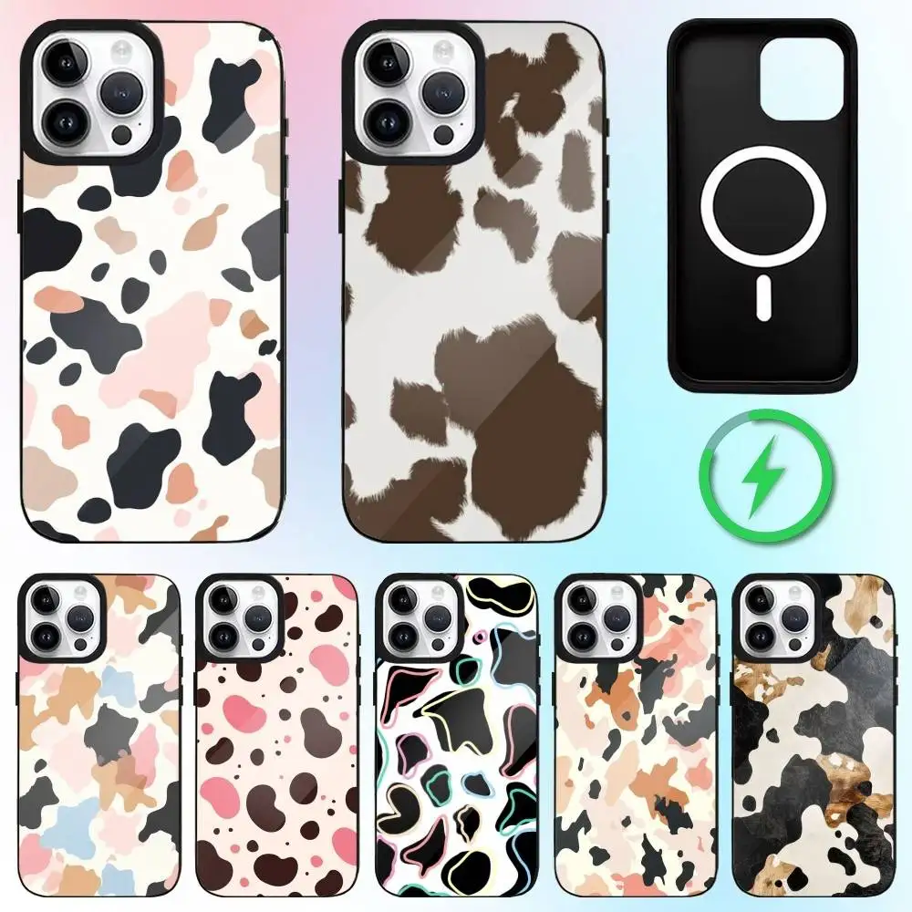 

Чехол для телефона с коровьим узором для iPhone 17,16,15,14,13,12,11 Plus, Pro Max с магнитной беспроводной зарядкой Magsafe