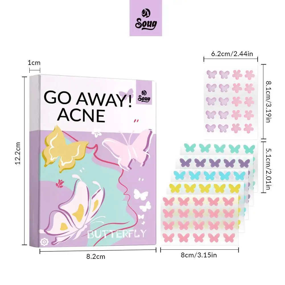 120PCs Butterfly Shape Acne Pimple Patch Stickers Blemish Spot Concealer Cover 0.1mm Acne Treatment Pimple Remover Skin Care