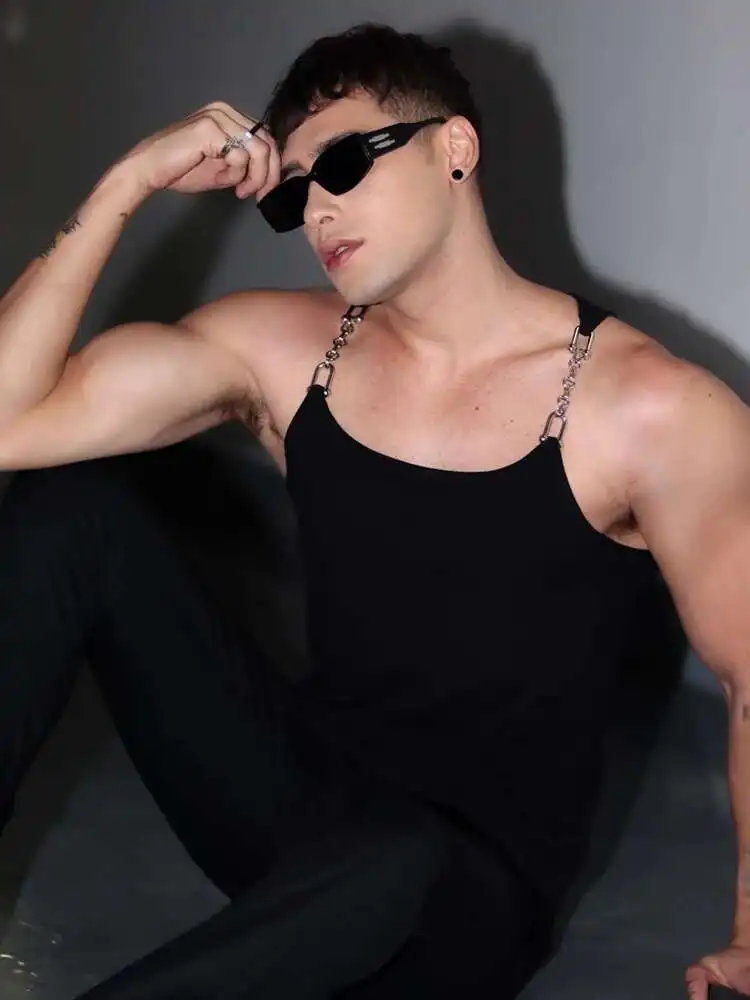 LUZHEN Summer New Metal Chain Strap Design Sleeveless Vests Men\'s Street Fashion Clothes 2025 Original Male Tank Tops LZ1548