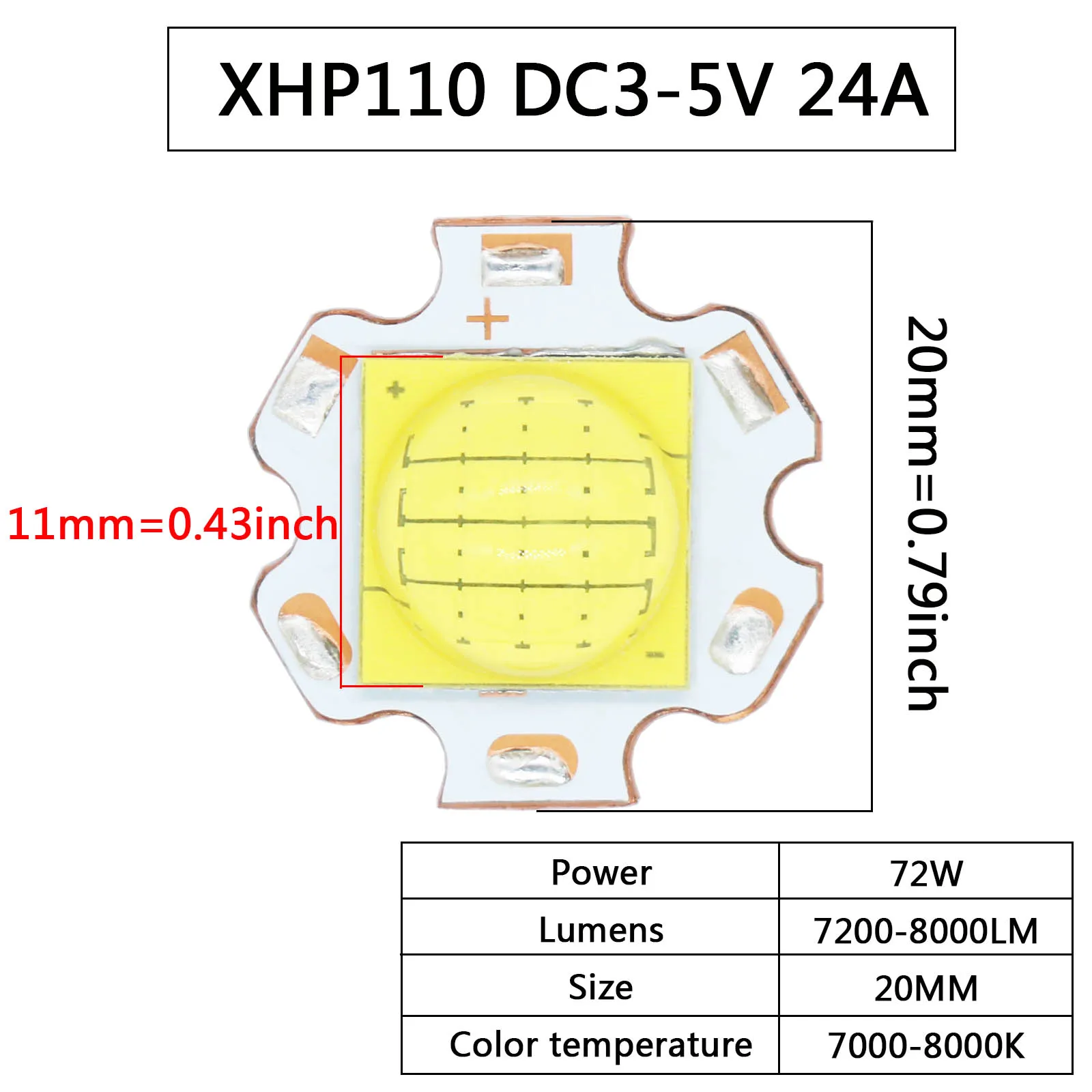 LED Chip COB Lamp Beads XHP110 3A 9A 12A 24A 54W 72W DC3-5V DC6-8V DC24-25V LED For Flashlight Headlight Car Lighting DIY