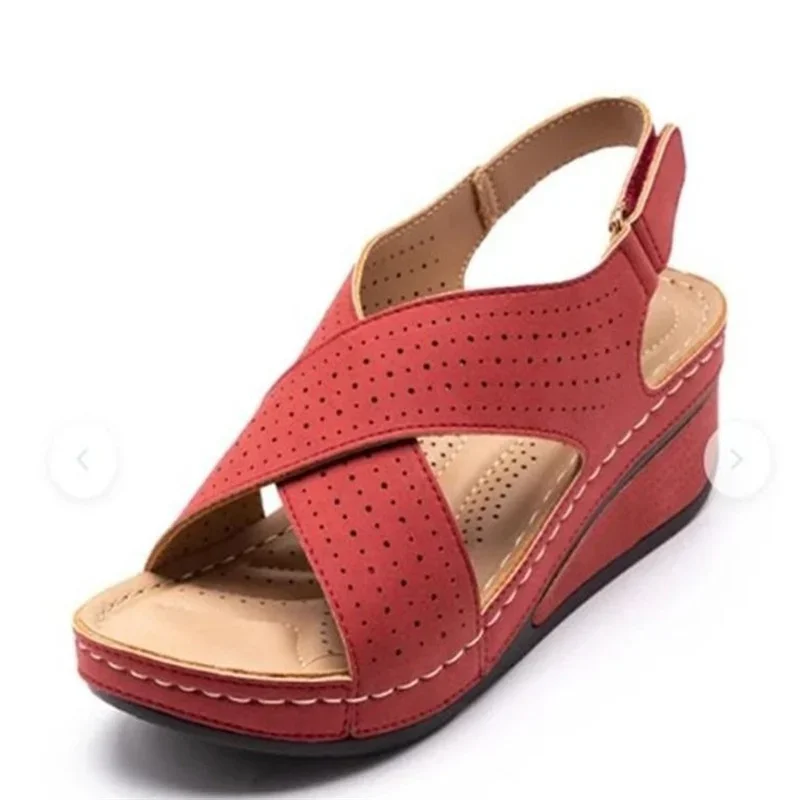 Women Sandals Summer 2024 Hollow Wedges Sandals Female Casual Plus Size 44 Shoes of Women Socofy Retro Sandalis Woman