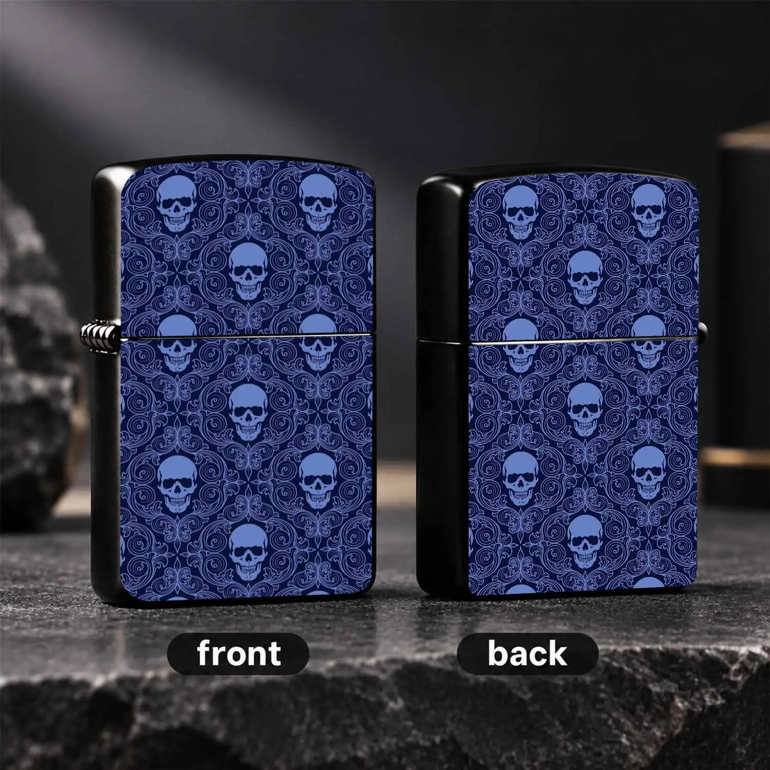 Retro Blue Skull Pattern Lighter, Delicate Exquisite All-Match Style, Perfect For Daily Commute Outdoor Camping Gathering And Any Other Scenarios, Portable Trendy Practical Accessory, Great Gift Choice For Friends Family, Unique Decorative