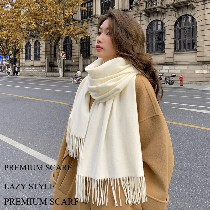 

Шарф с кисточками на осень и зиму, однотонная шаль, толстый, теплый и универсальный шарф двойного назначения.