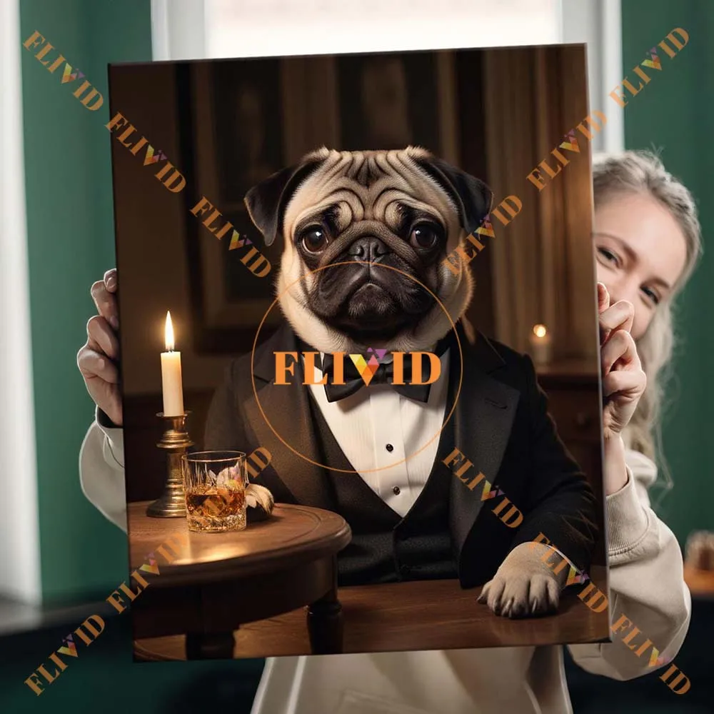 

Custom Dog Gentleman Cowboy Portrait Vintage Cat Poster Wall Art Canvas Painting Wall Pictures For Living Room Unframed