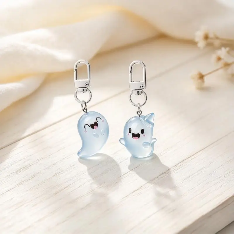  Blue Spirit Keychain Set with Translucent Charms and Opening Clips for Keychains, Bag Zippers, or Phone Lanyards, 5Pcs