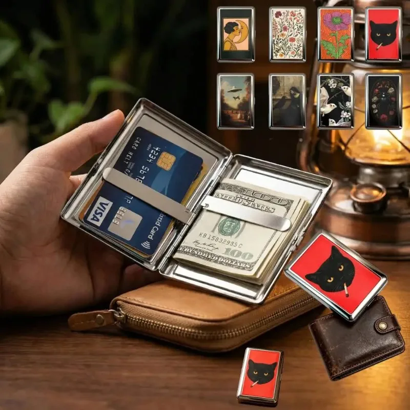 Vintage Style Metal Cigarette Carrying Case Art Deco Design Versatile Card & Cash Case Easy Snap Gift Idea for For Women and Men