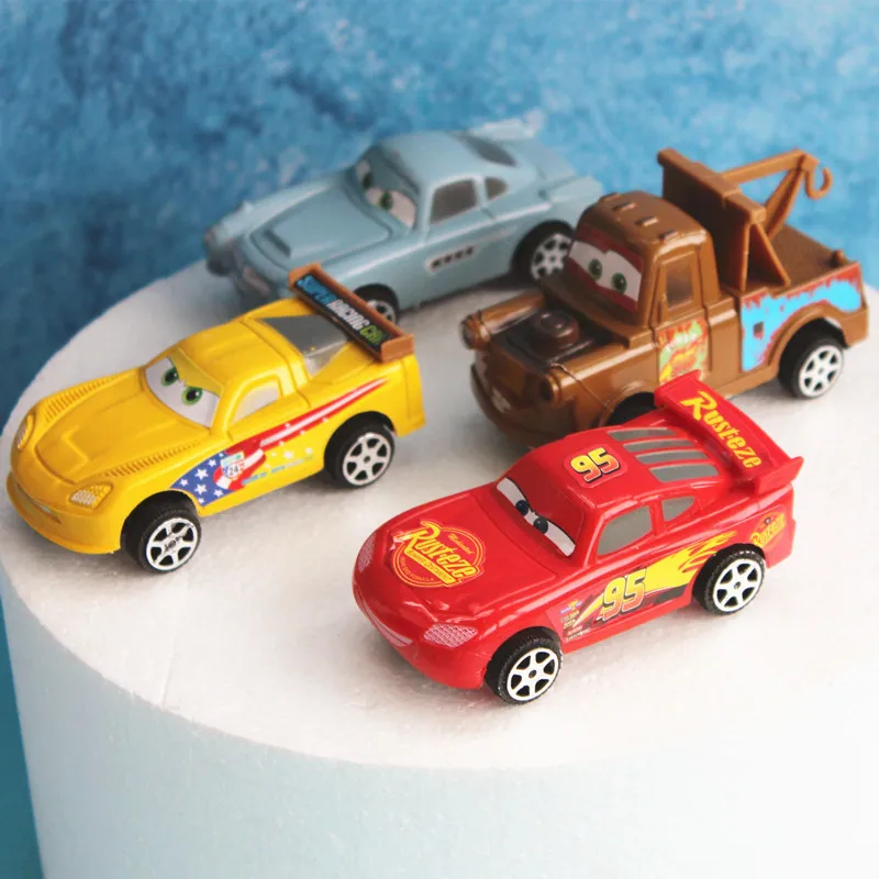 4Pcs Disney Pixar Cars Model Toys Cute Lightning Mcqueen Anime Car Figure Model Toy for Boys Birthday Cake Ornaments Kids Gifts