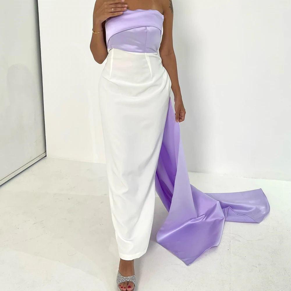 Elegant Straight Ankle Length Strapless Jersey Sleeveless Pleats Evening Dress Fashion Photo Color فساتين سهره نسائيه فخمة