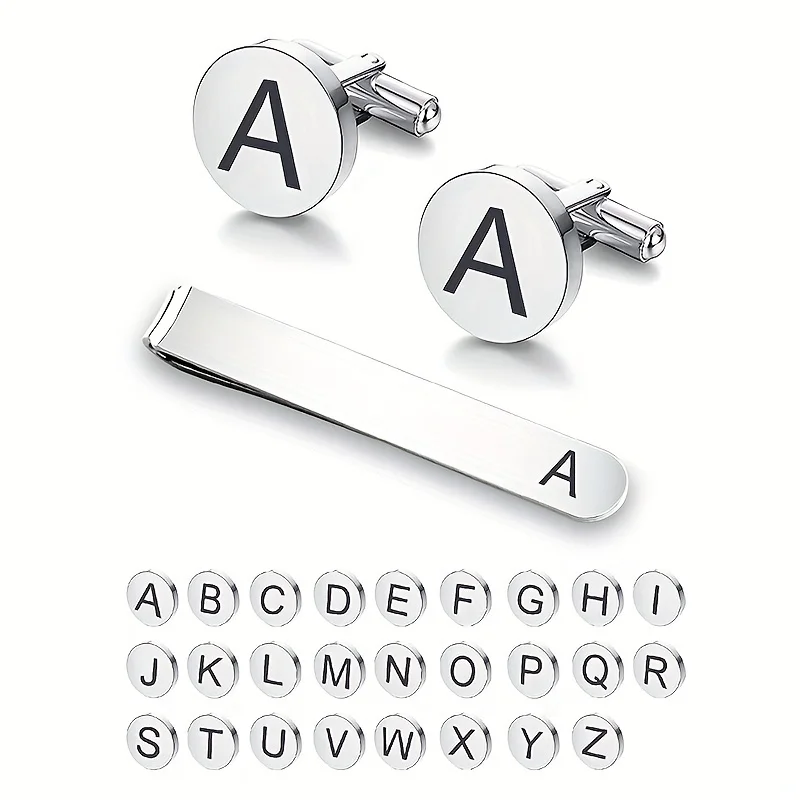 High Quality Stainless Steel Letter Cufflinks Tie Clip Set With Box Men Wedding Party Jewelry Business Gifts