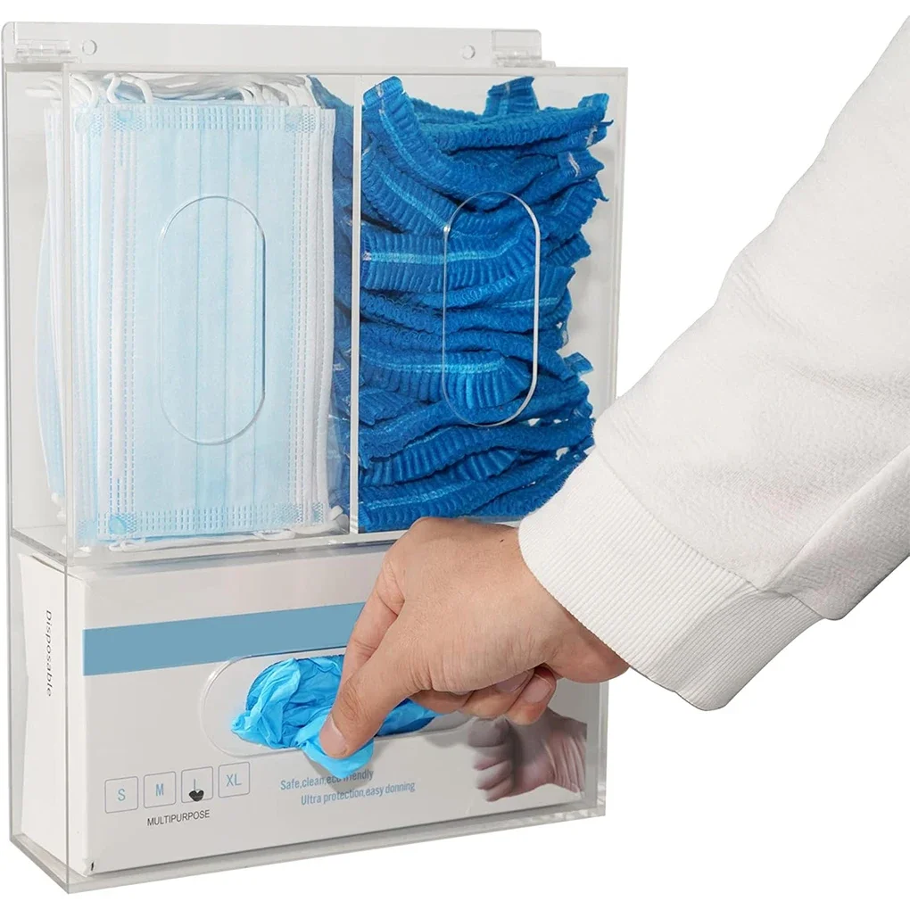 3 Grids Acrylic Glove Holder Transparent Wall Mounted Mask Gloves Dispenser Box Space Saving Dustproof Glove Storage Box Office