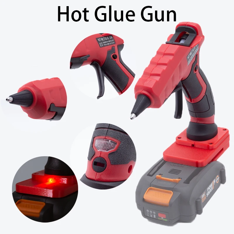 Tool glue gun suitable for WORX 6PIN 18/20V lithium-ion battery hot glue gun with 7MM glue stick（Without Battery）