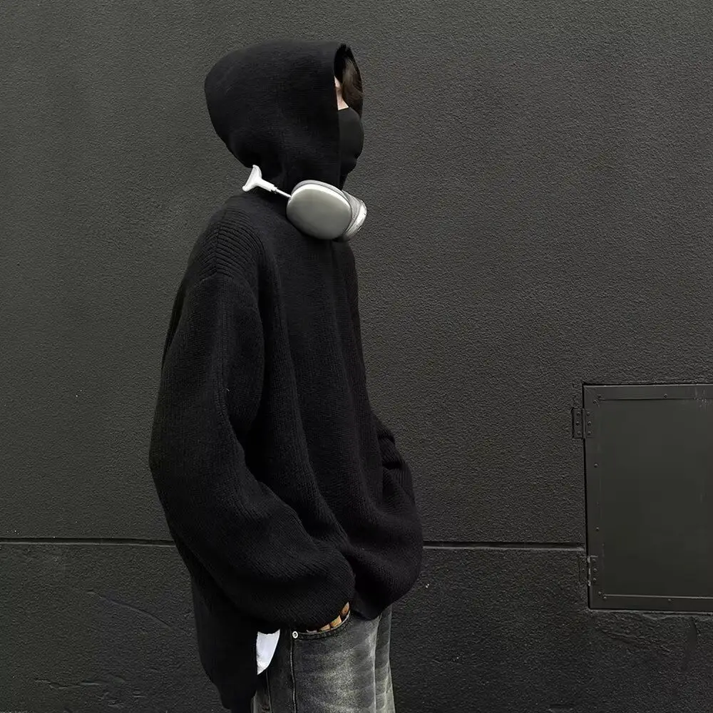 

Мужской вязаный свитер в стиле ретро в японском стиле со шляпой, простой дизайн, осенне-зимняя модная верхняя одежда, повседневная мягкая полиэстеровая одежда