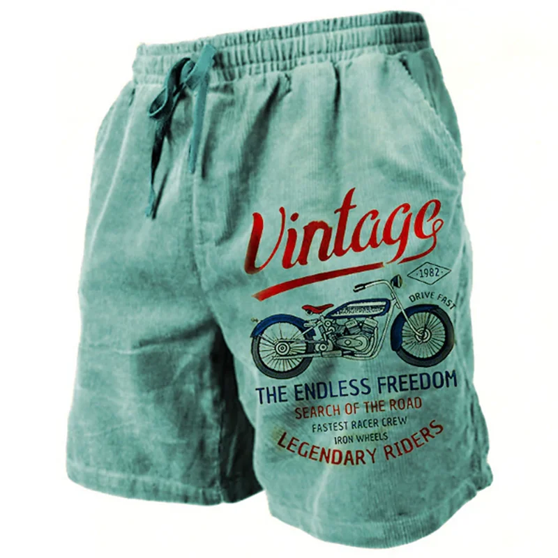 Vintage motocicleta padrão praia curto para homens moda casual verão 3d impresso troncos de natação tendência solta streetwear calças curtas