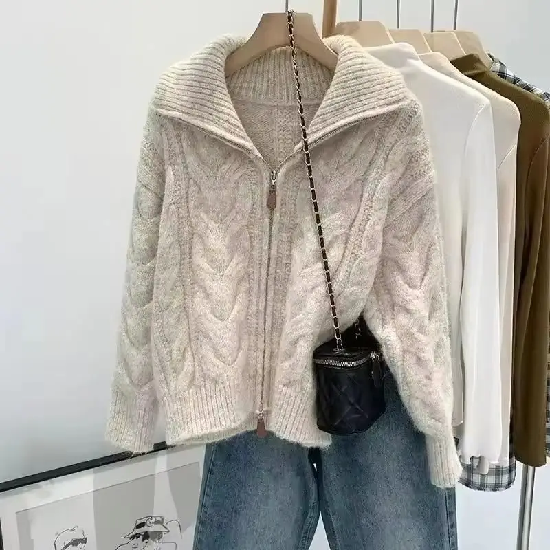 

Cardigan Sweater Jacket Women Autumn Winter Loose Twist Knitted Sweater Coat Female Casual Outerwear Ladies Temperament Tops
