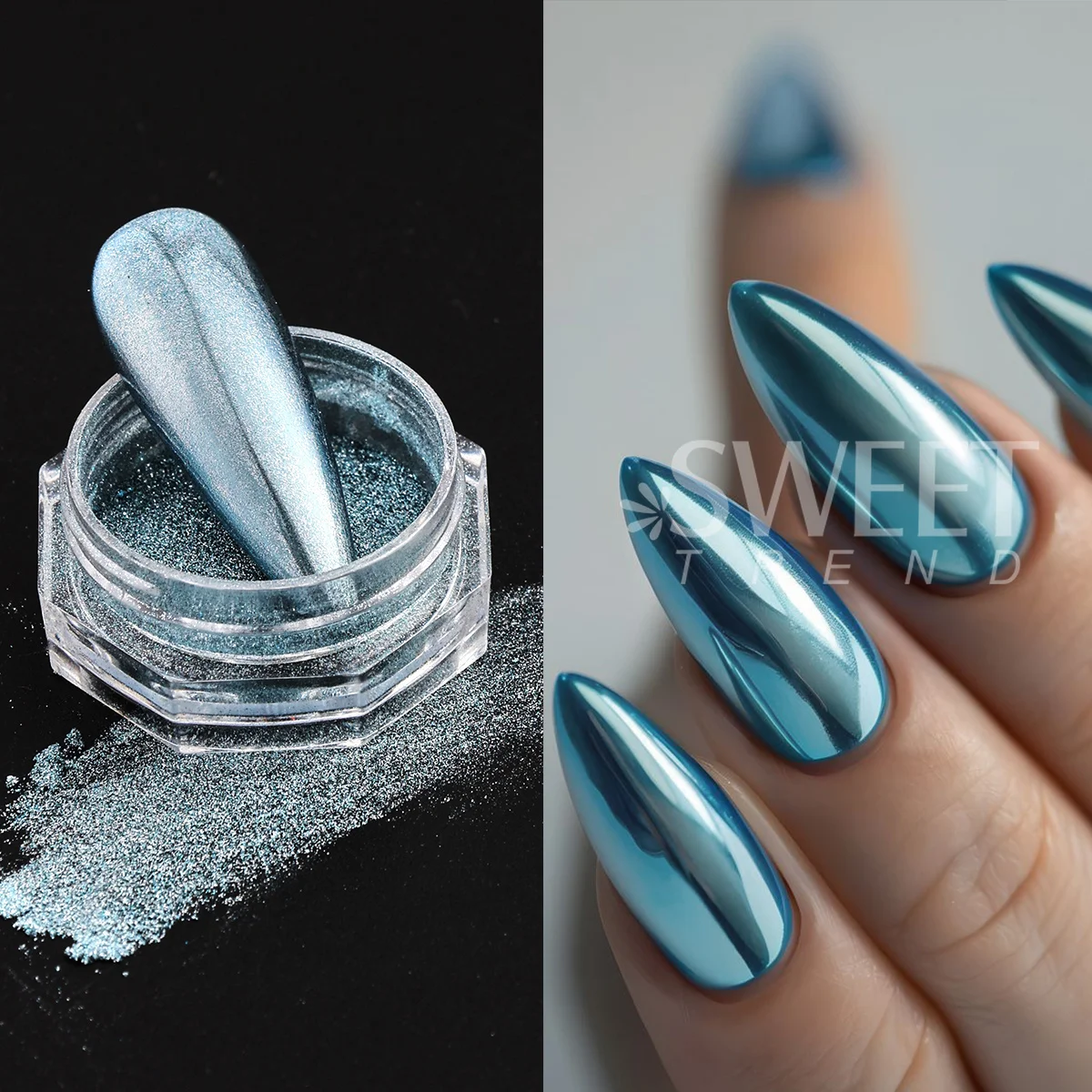 6 pçs ouro prata metálico prego espelho em pó y2k metal azul glitter jóias verão aurora cromo poeira decoração manicure flash