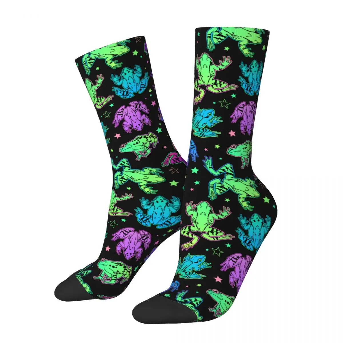 

Colorful Trippy Frogs Theme Crew Socks Merchandise for Men Flexible Dress Socks