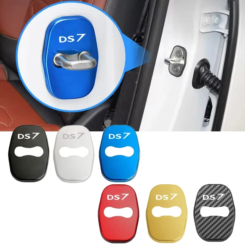 4PCS Stainless Steel Car Styling For Citroen DS7 Badge Sticker Auto Door Lock Buckle Cover Anti-rust Protective Case Accessories