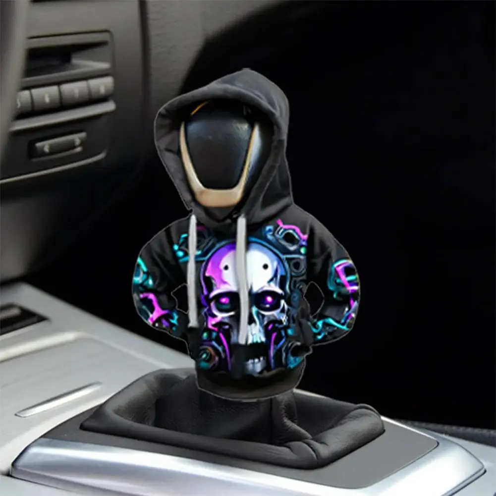 الإبداعية الجمجمة سيارة ذراع السرعة مقنعين الملابس سيارة ذراع السرعة غطاء صغير هوديي سيارة الداخلية والعتاد التحول غطاء غبار #5