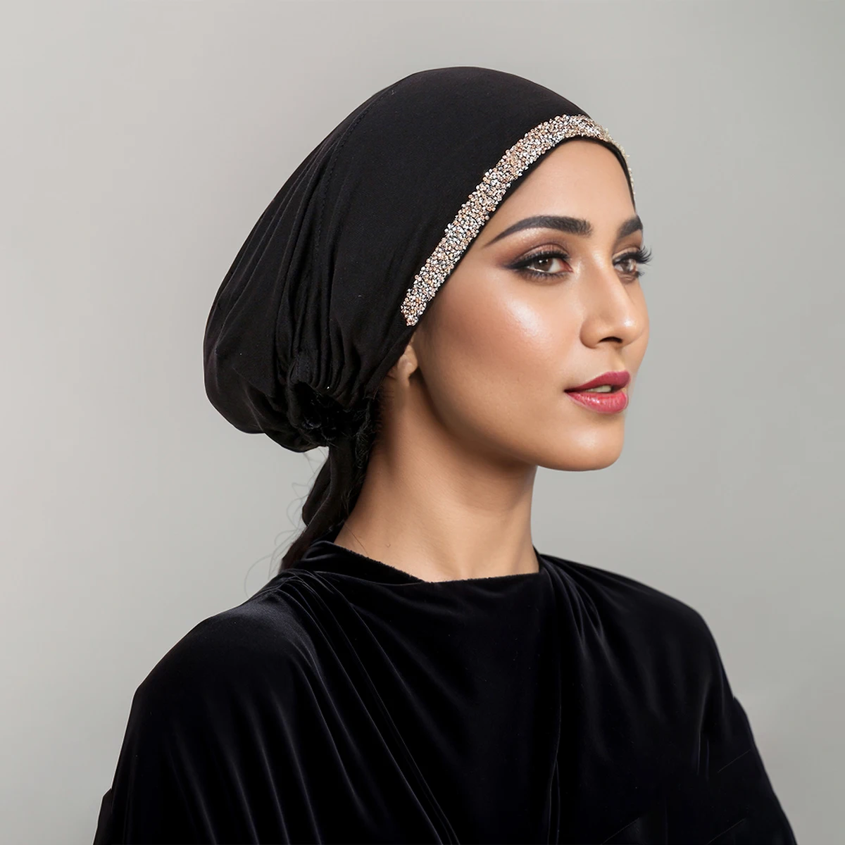 New Modal Rhinestone Band Muslim Turban Hat Inner Hijab Caps Islamic Underscarf Bonnet India Hats Female Headwrap Turbante Mujer