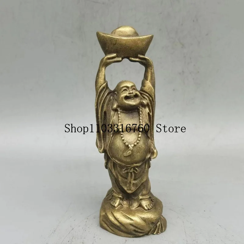 Antique Antique Wholesale Copper Buddha Statue Guanyin Buddha Statue Craft Brass Holding Treasure Buddha Small Home Retro Craft